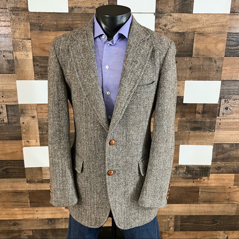 Vintage Harris Tweed For Norm Thomson Sport Blazer Mens 38R Brown/Grey/Blue/Pink